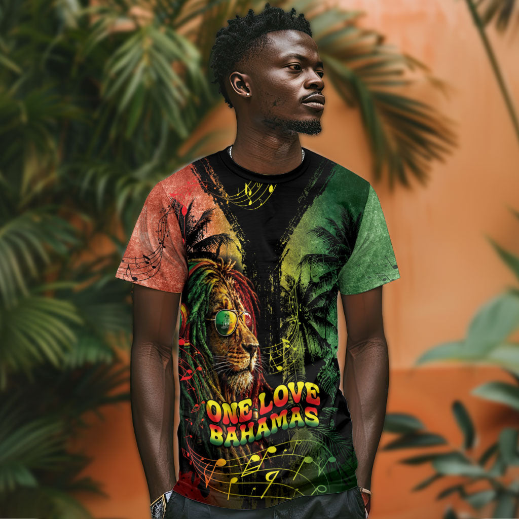 One Love Bahamas T shirt Rastafarian Lion Reggae Grunge Style
