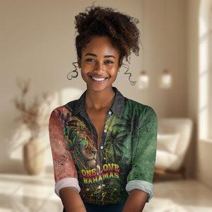 One Love Bahamas Women Casual Shirt Rastafarian Lion Reggae Grunge Style