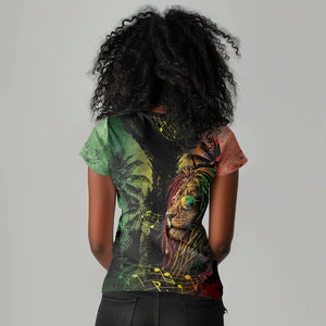 One Love Bahamas Women V-Neck T-Shirt Rastafarian Lion Reggae Grunge Style