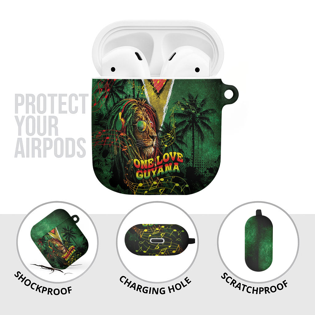 One Love Guyana AirPods Case Rastafarian Lion Reggae Grunge Style
