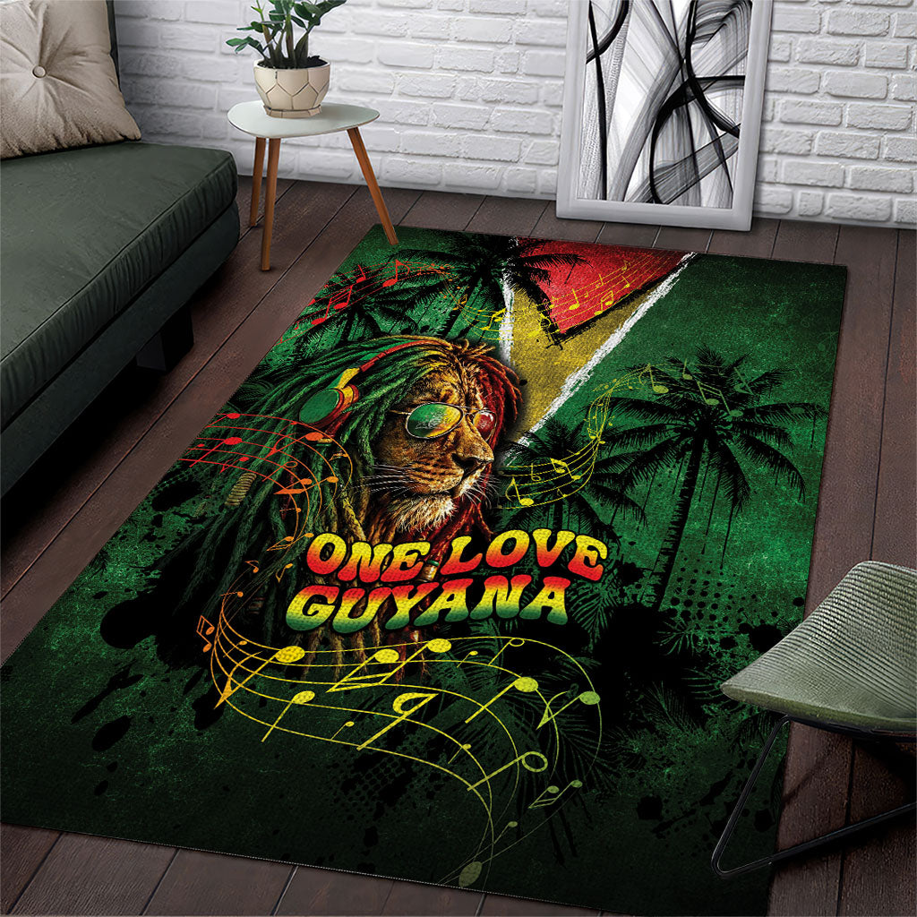 One Love Guyana Area Rug Rastafarian Lion Reggae Grunge Style