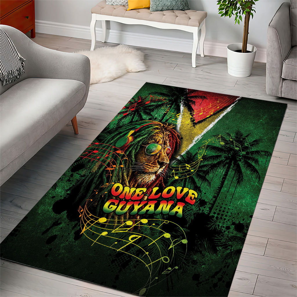 One Love Guyana Area Rug Rastafarian Lion Reggae Grunge Style