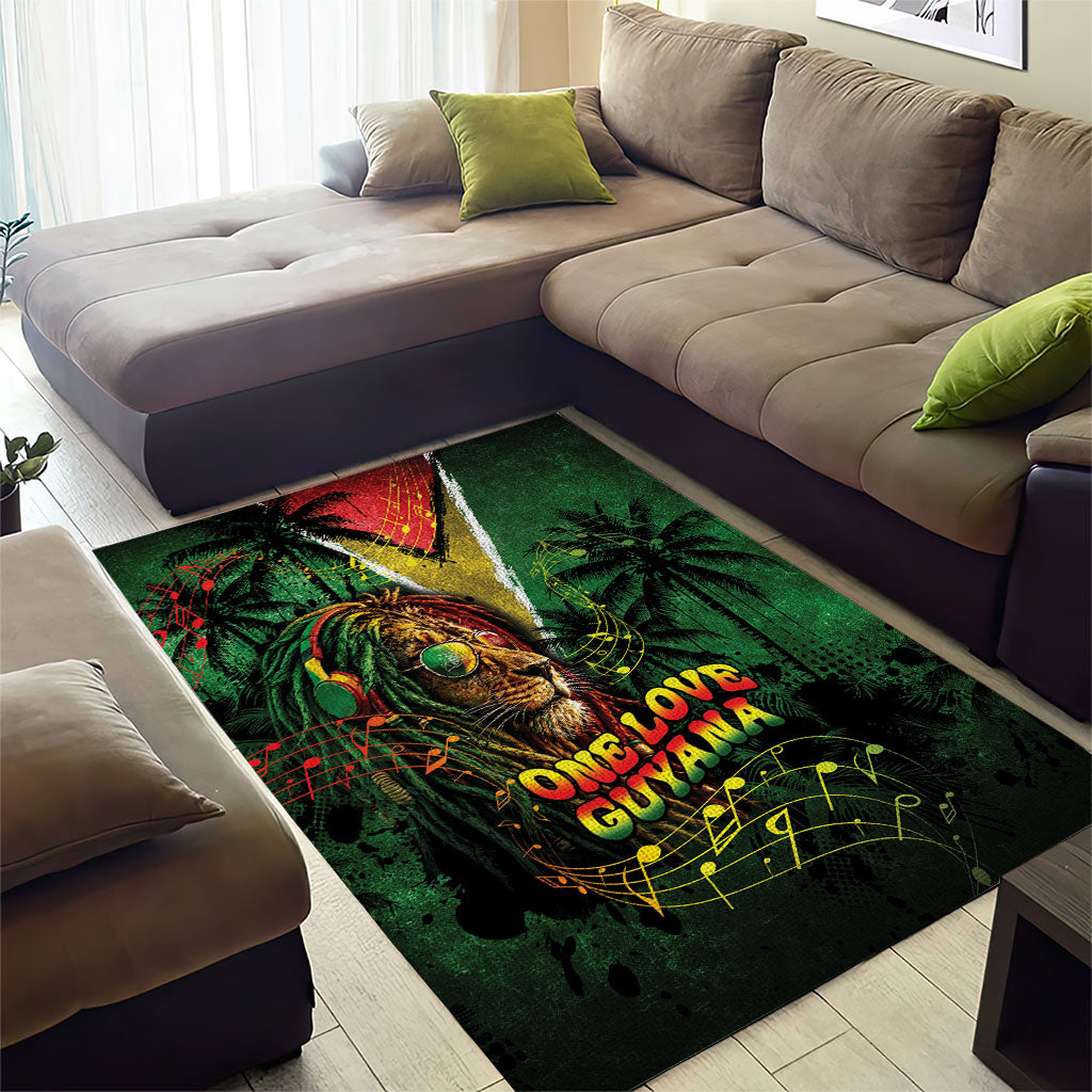 One Love Guyana Area Rug Rastafarian Lion Reggae Grunge Style