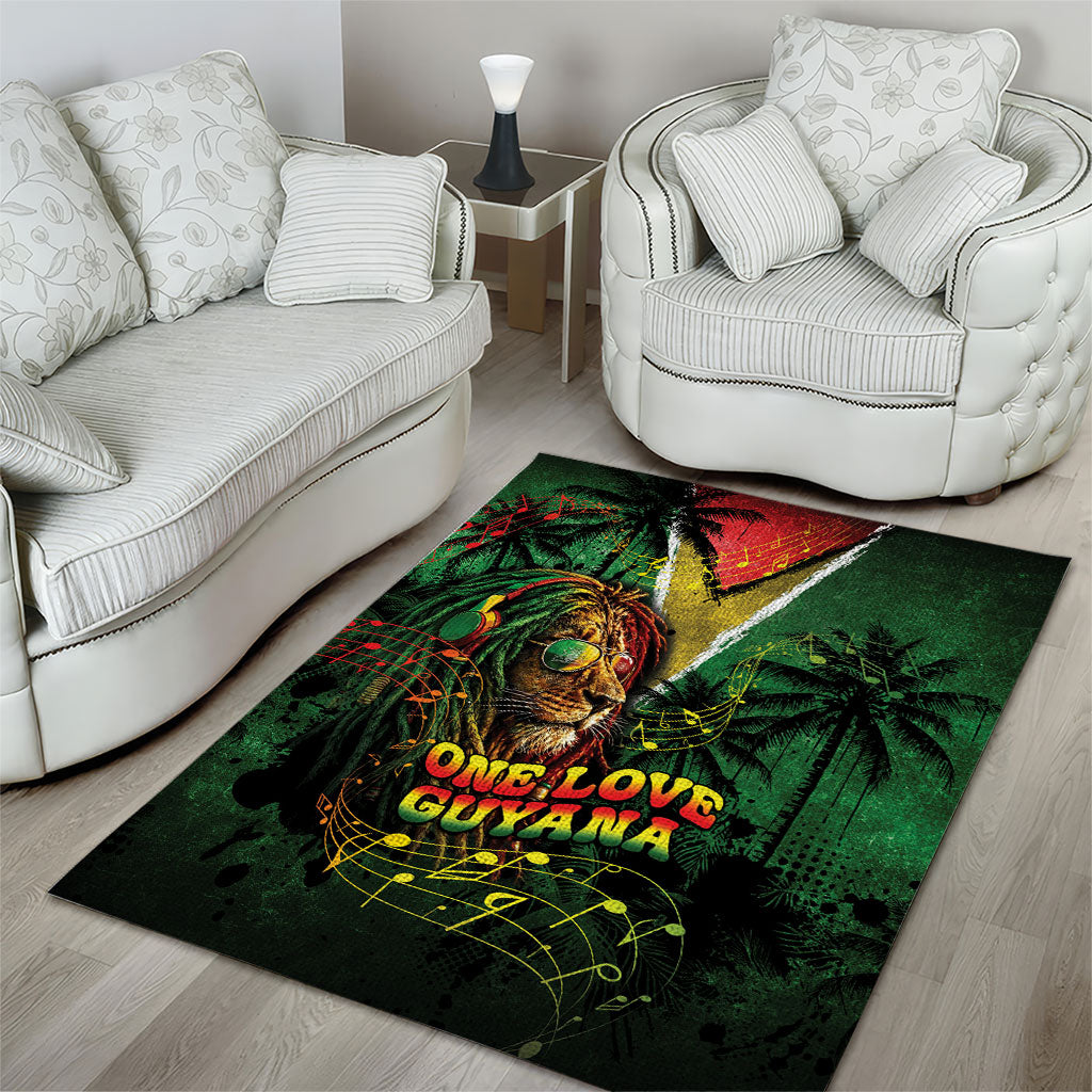 One Love Guyana Area Rug Rastafarian Lion Reggae Grunge Style