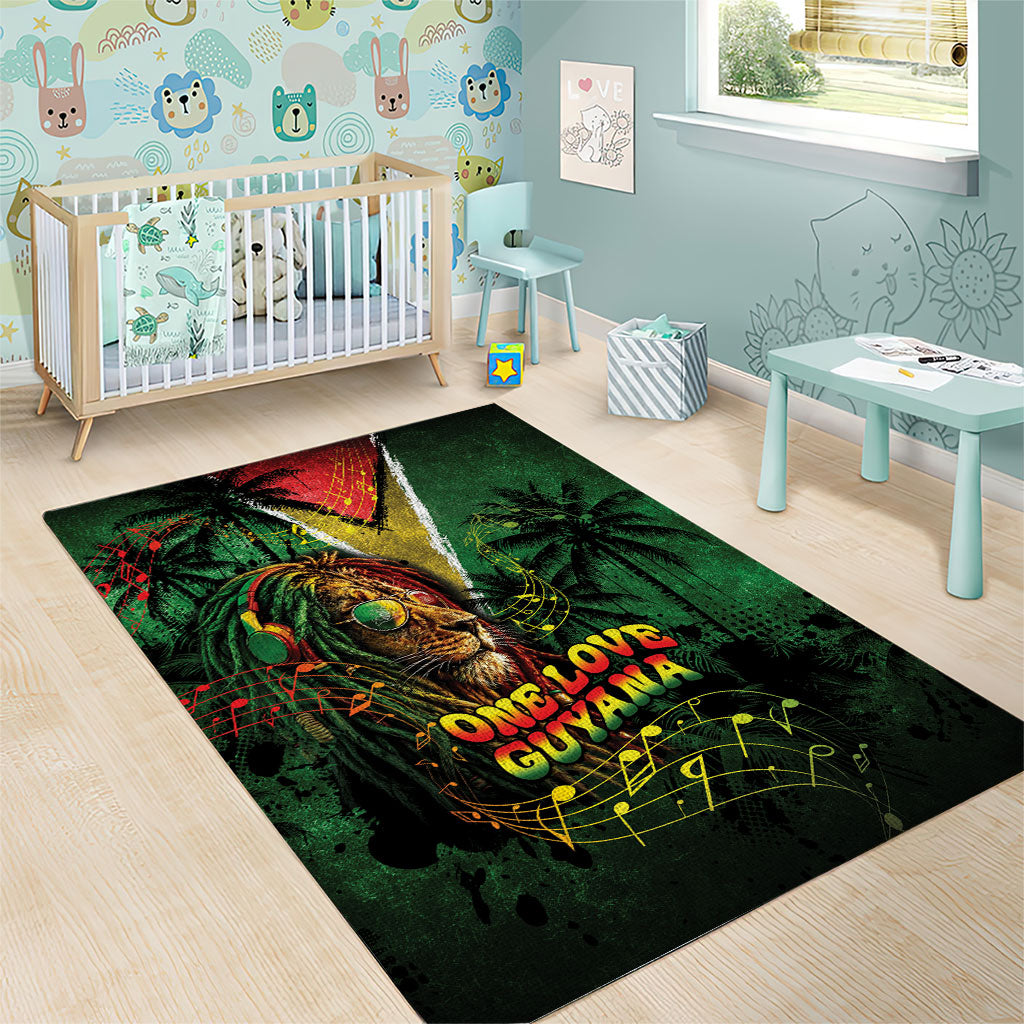 One Love Guyana Area Rug Rastafarian Lion Reggae Grunge Style