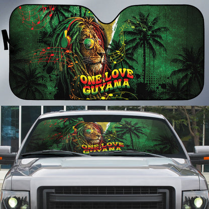 One Love Guyana Auto Sun Shade Rastafarian Lion Reggae Grunge Style