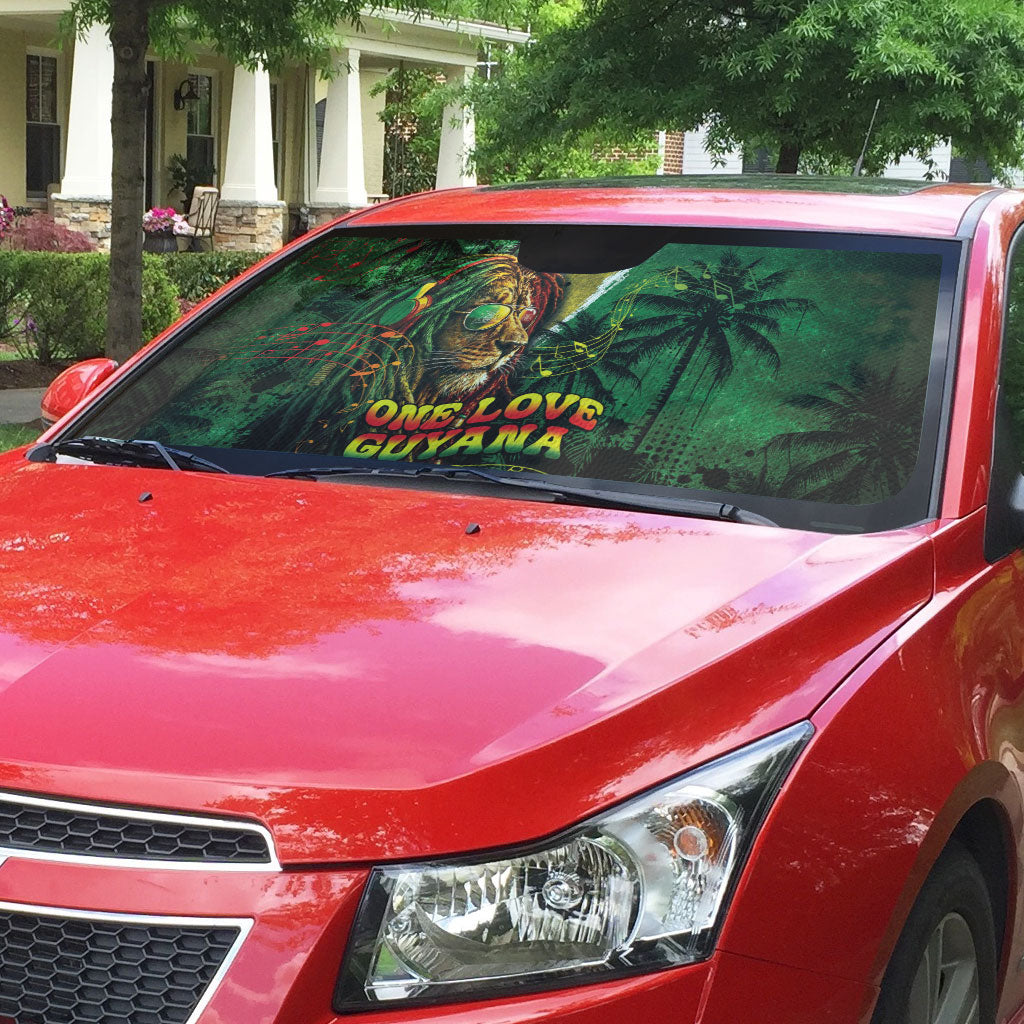 One Love Guyana Auto Sun Shade Rastafarian Lion Reggae Grunge Style