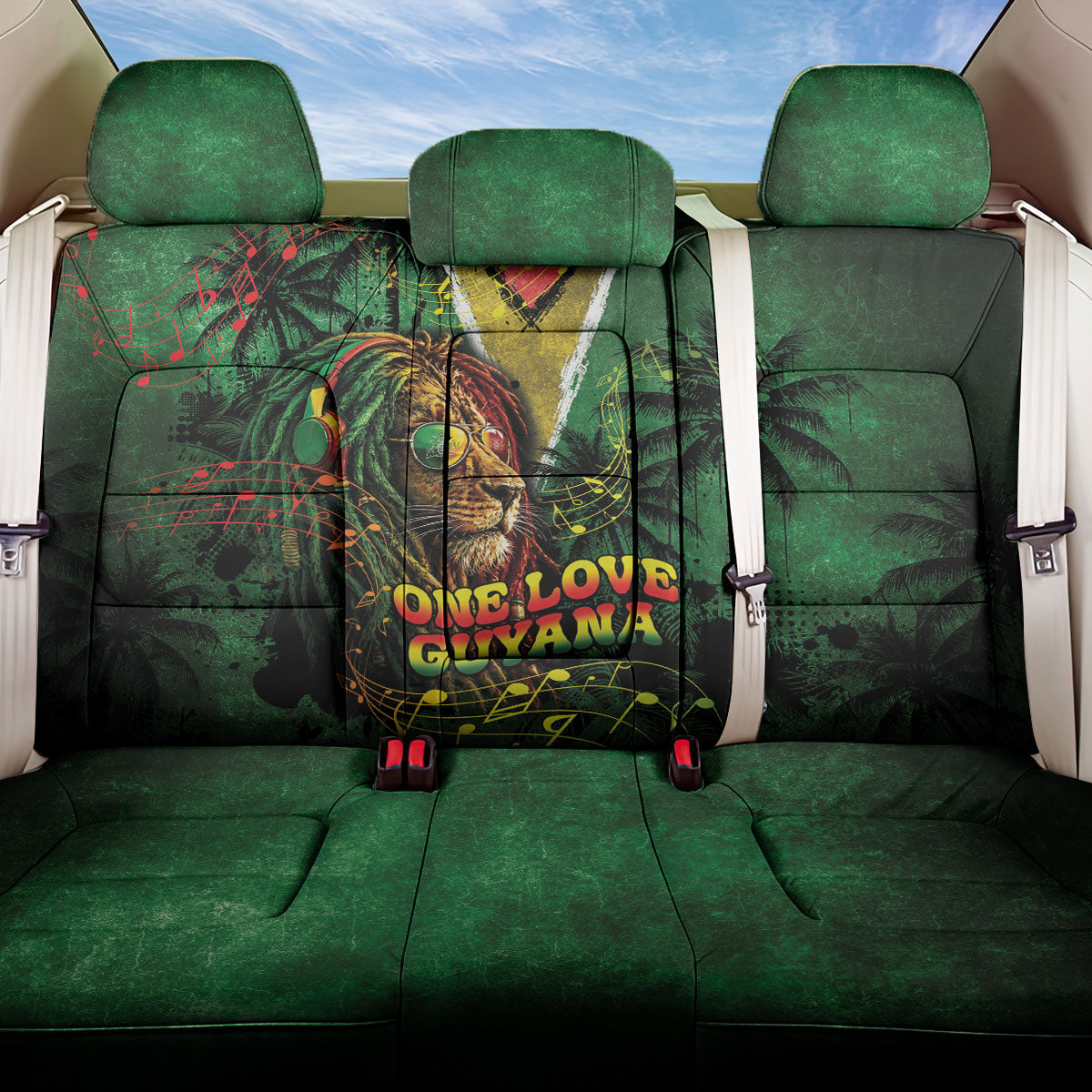 One Love Guyana Back Car Seat Cover Rastafarian Lion Reggae Grunge Style