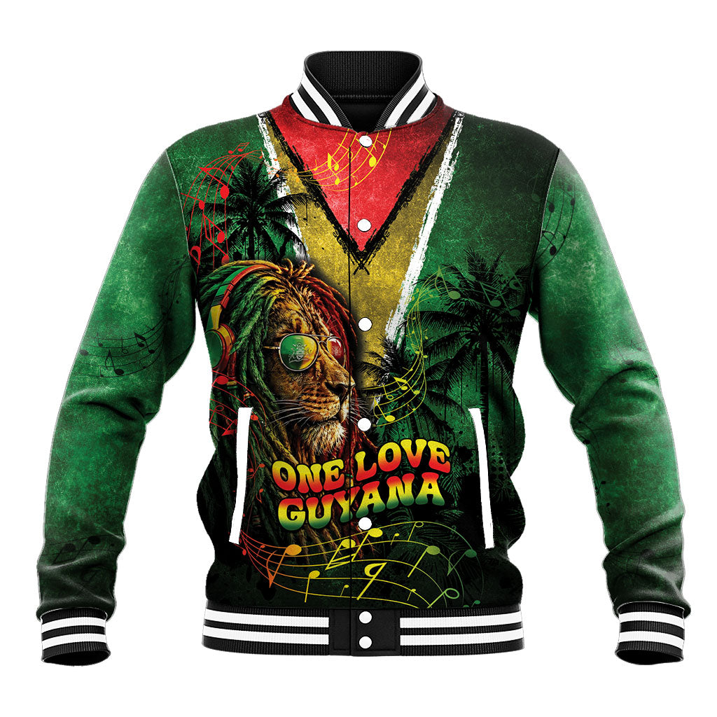 One Love Guyana Baseball Jacket Rastafarian Lion Reggae Grunge Style