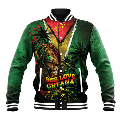 One Love Guyana Baseball Jacket Rastafarian Lion Reggae Grunge Style