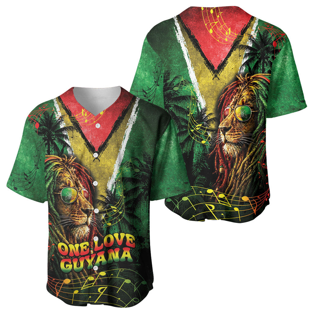 One Love Guyana Baseball Jersey Rastafarian Lion Reggae Grunge Style