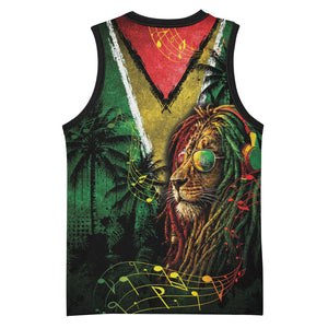 One Love Guyana Basketball Jersey Rastafarian Lion Reggae Grunge Style