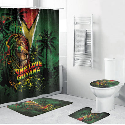 One Love Guyana Bathroom Set Rastafarian Lion Reggae Grunge Style