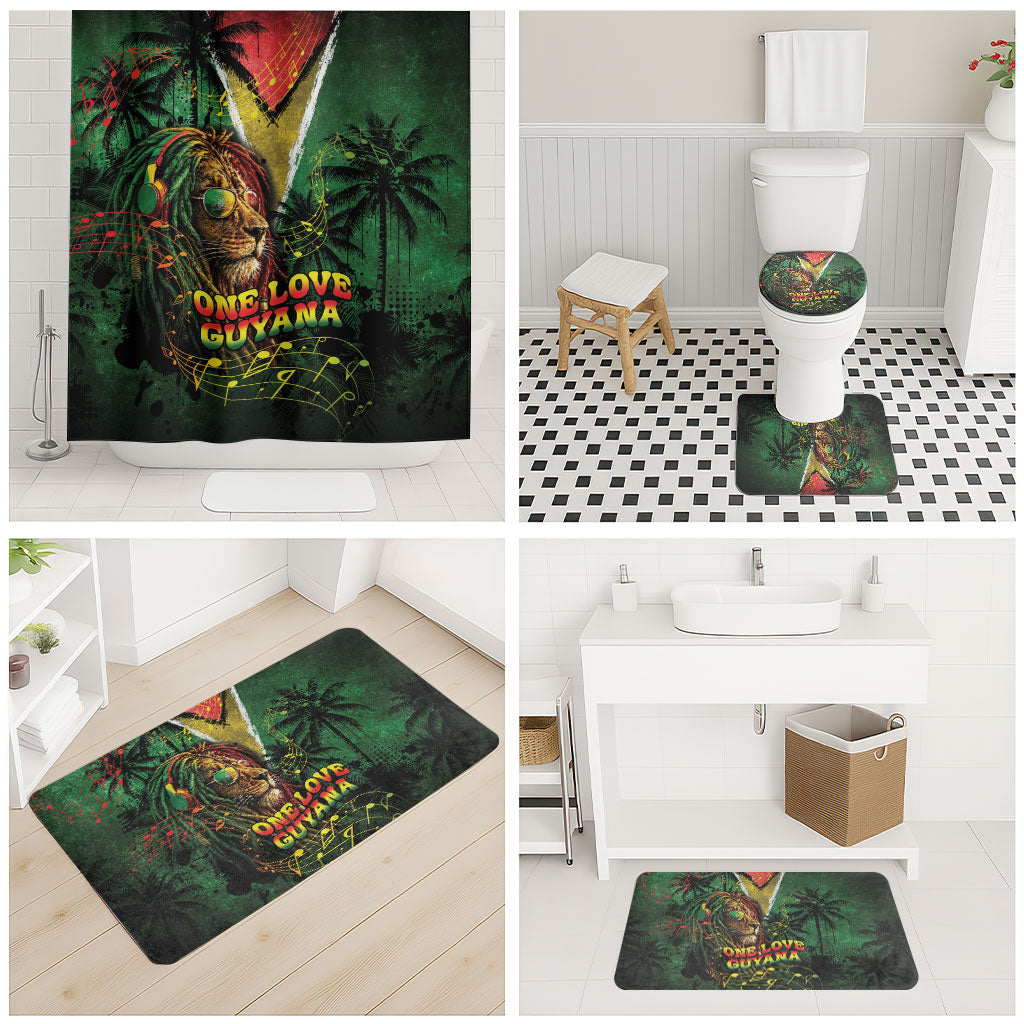 One Love Guyana Bathroom Set Rastafarian Lion Reggae Grunge Style