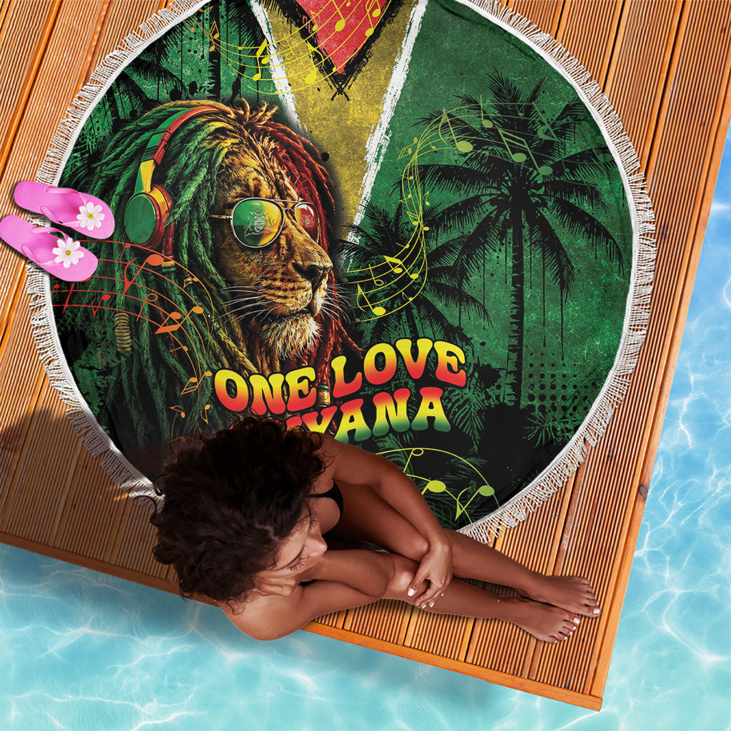 One Love Guyana Beach Blanket Rastafarian Lion Reggae Grunge Style