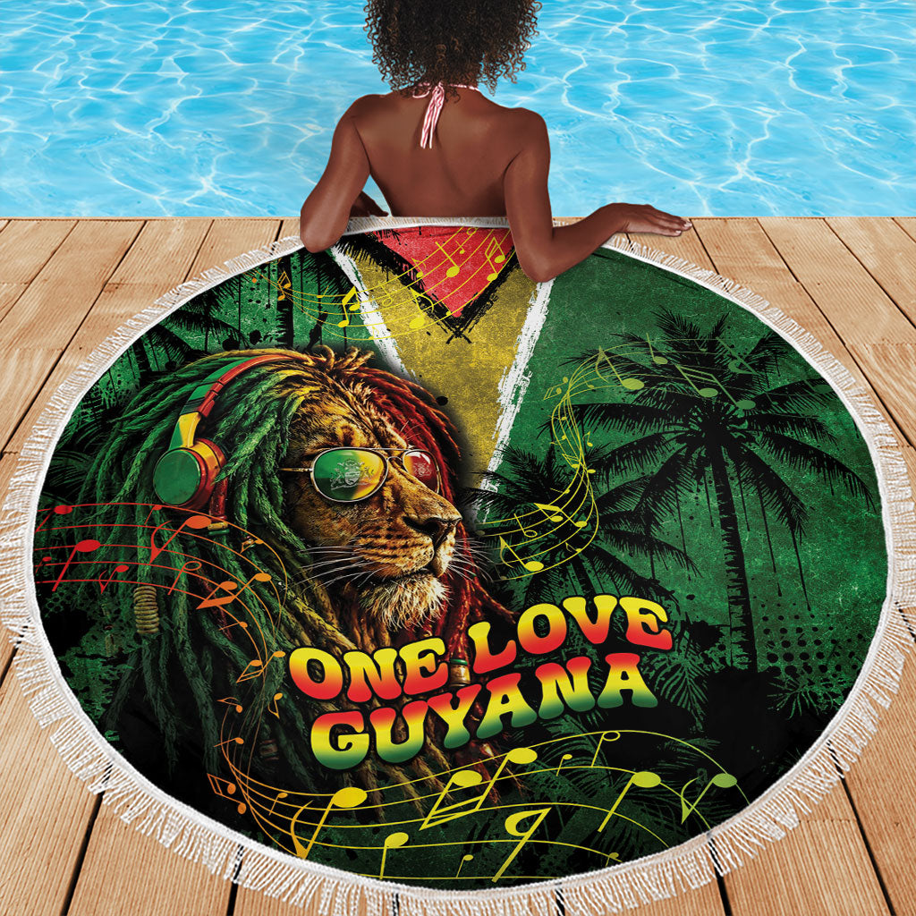 One Love Guyana Beach Blanket Rastafarian Lion Reggae Grunge Style