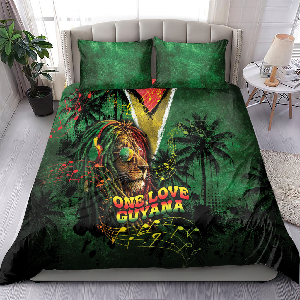One Love Guyana Bedding Set Rastafarian Lion Reggae Grunge Style