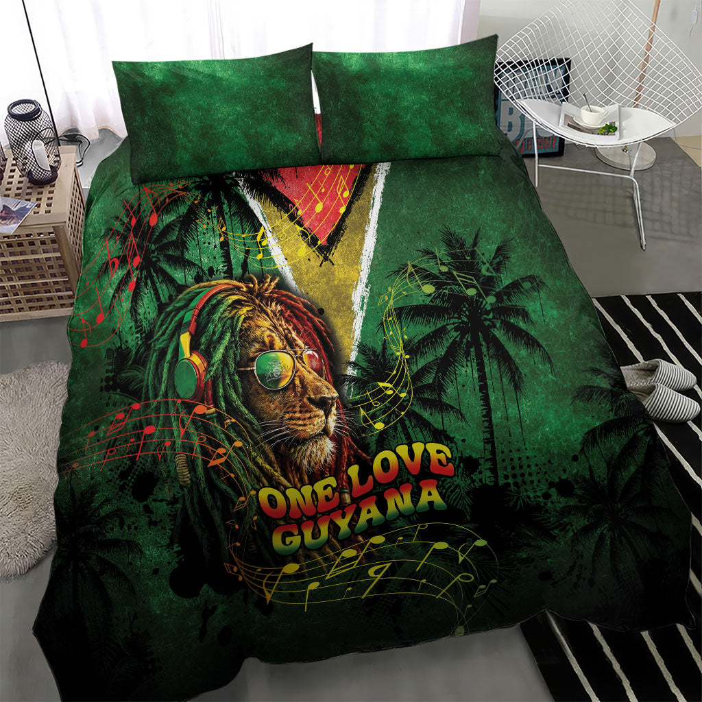 One Love Guyana Bedding Set Rastafarian Lion Reggae Grunge Style