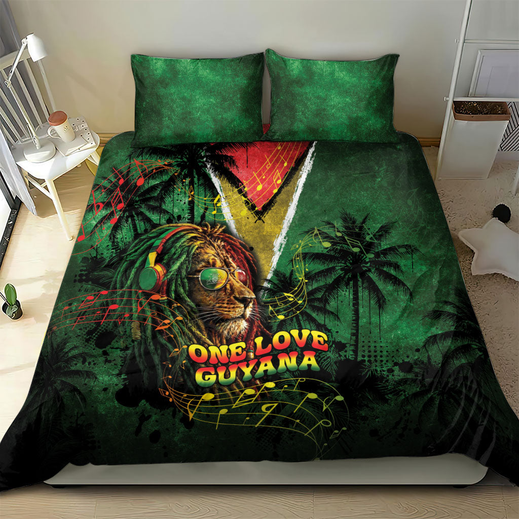 One Love Guyana Bedding Set Rastafarian Lion Reggae Grunge Style