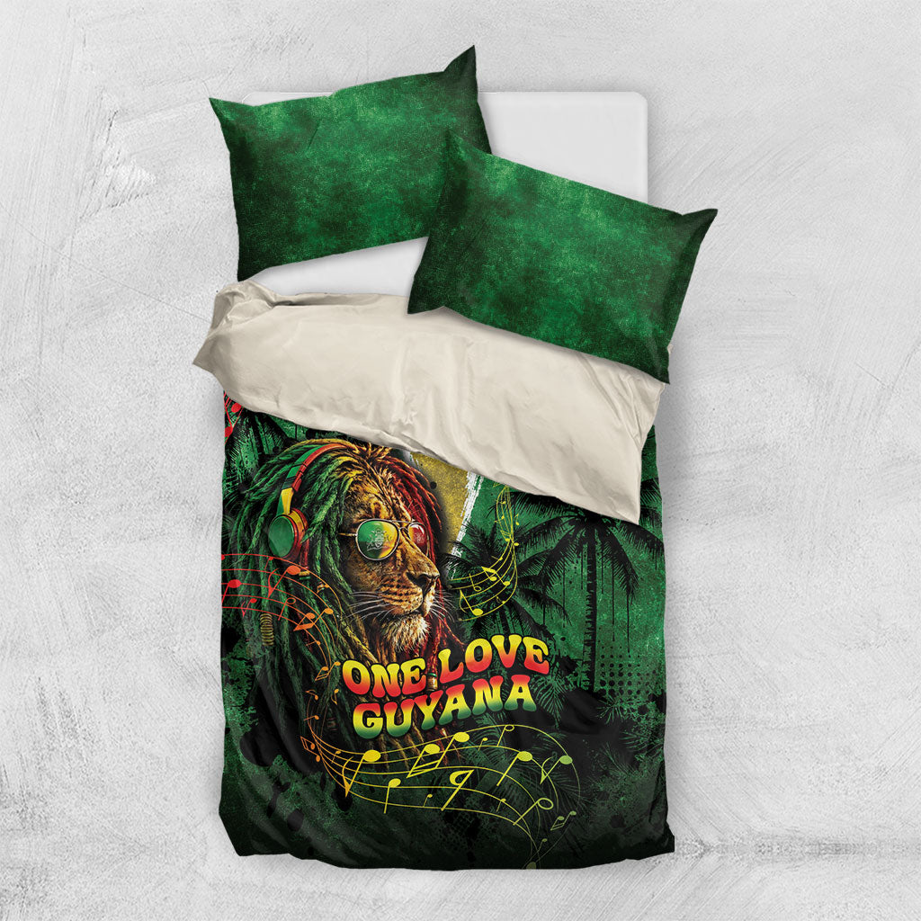 One Love Guyana Bedding Set Rastafarian Lion Reggae Grunge Style