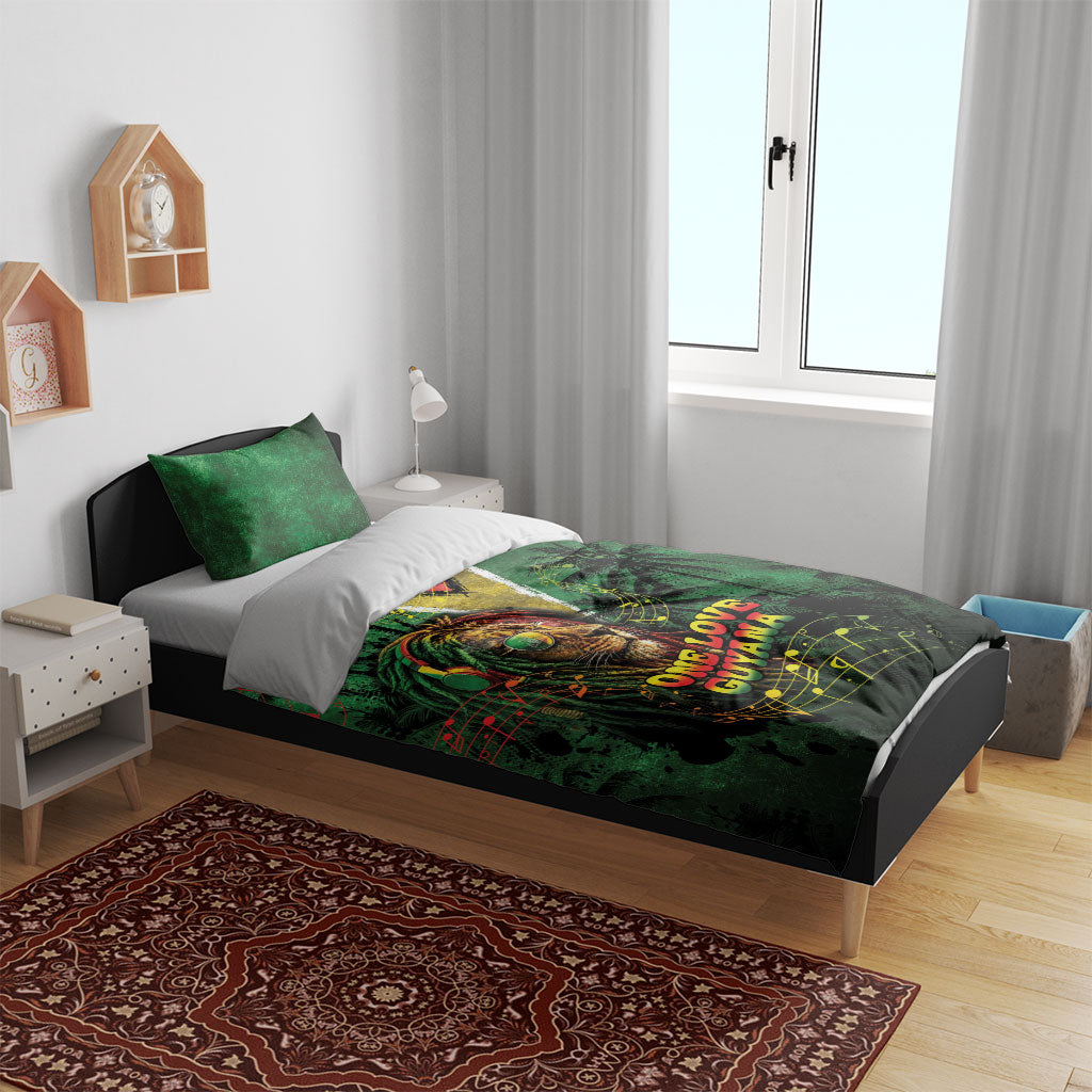 One Love Guyana Bedding Set Rastafarian Lion Reggae Grunge Style