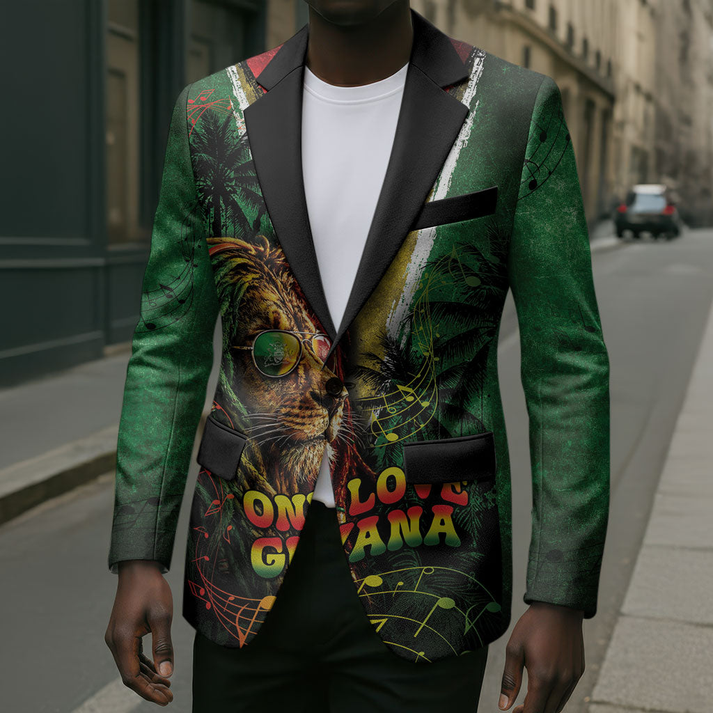 One Love Guyana Blazer Rastafarian Lion Reggae Grunge Style