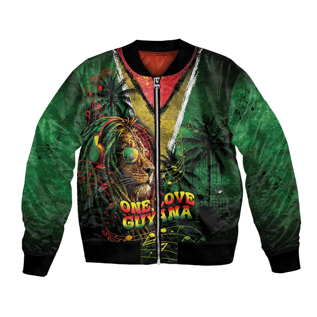 One Love Guyana Bomber Jacket Rastafarian Lion Reggae Grunge Style
