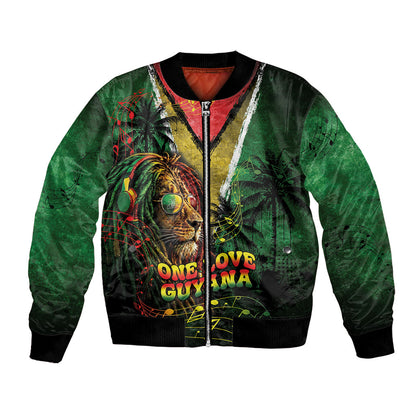 One Love Guyana Bomber Jacket Rastafarian Lion Reggae Grunge Style