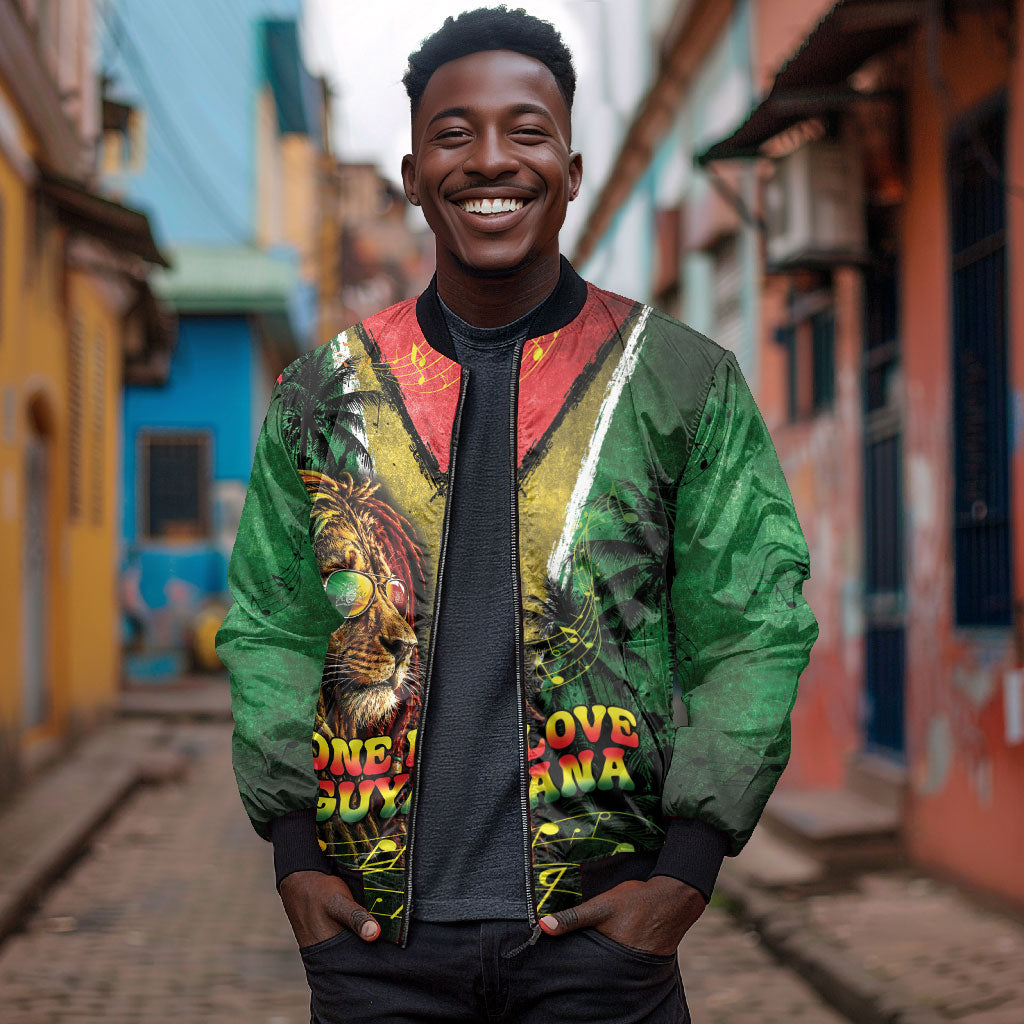 One Love Guyana Bomber Jacket Rastafarian Lion Reggae Grunge Style
