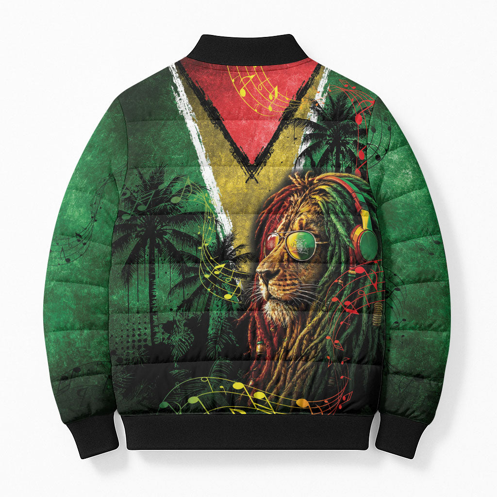 One Love Guyana Bomber Puffer Jacket Rastafarian Lion Reggae Grunge Style