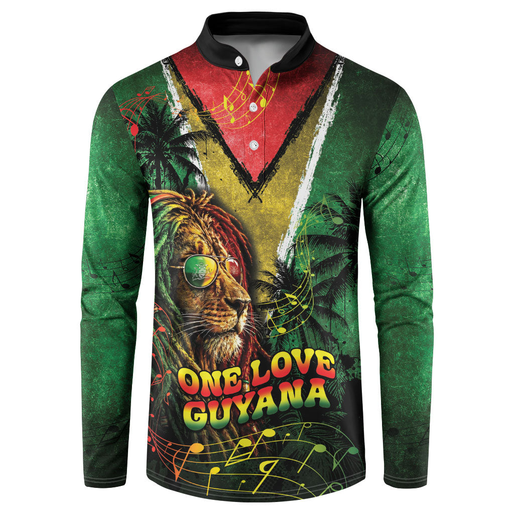 One Love Guyana Button Sweatshirt Rastafarian Lion Reggae Grunge Style