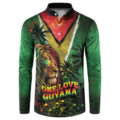 One Love Guyana Button Sweatshirt Rastafarian Lion Reggae Grunge Style