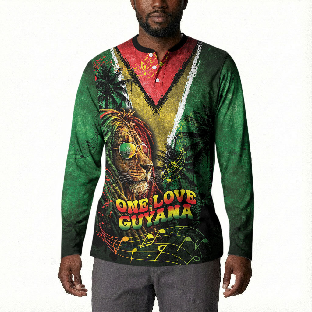 One Love Guyana Button Sweatshirt Rastafarian Lion Reggae Grunge Style