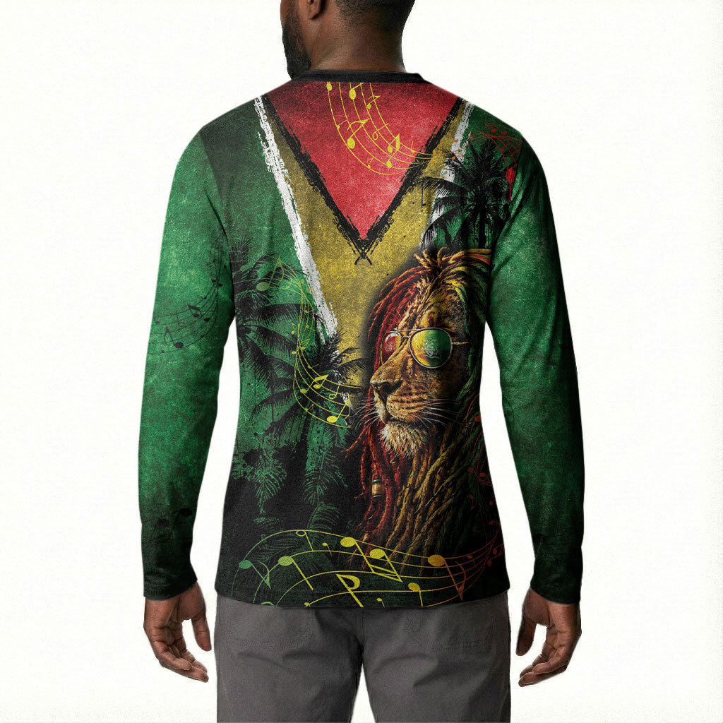 One Love Guyana Button Sweatshirt Rastafarian Lion Reggae Grunge Style