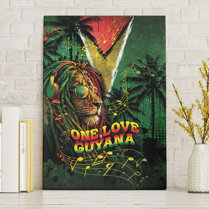 One Love Guyana Canvas Wall Art Rastafarian Lion Reggae Grunge Style
