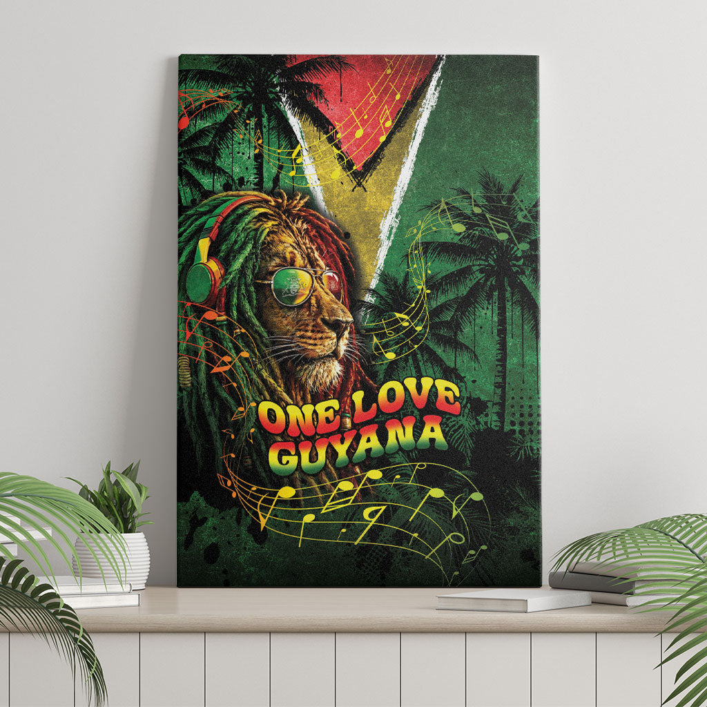 One Love Guyana Canvas Wall Art Rastafarian Lion Reggae Grunge Style