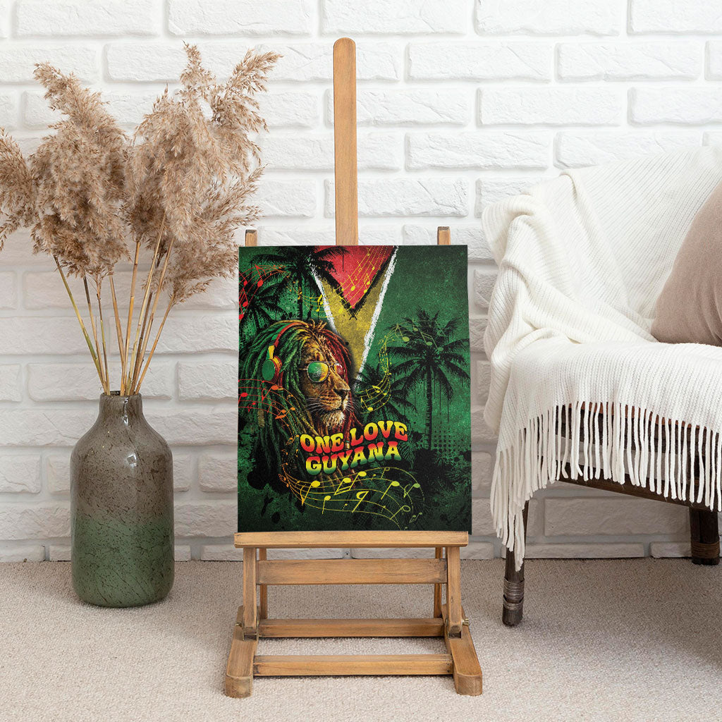 One Love Guyana Canvas Wall Art Rastafarian Lion Reggae Grunge Style