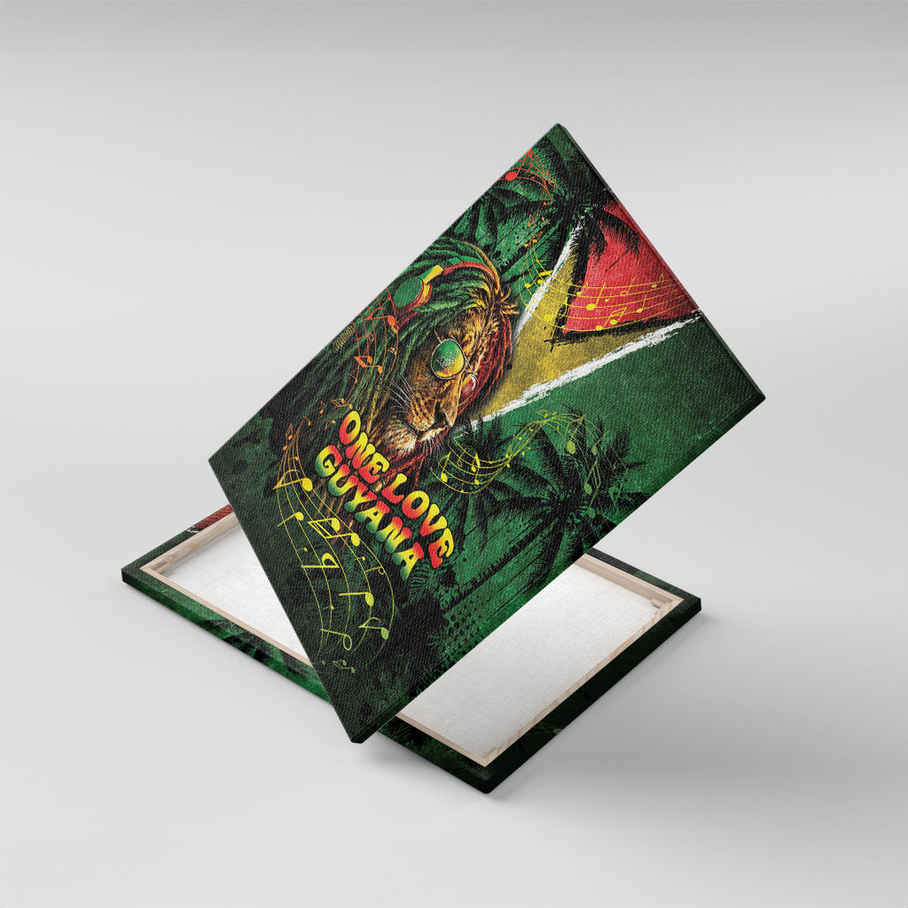 One Love Guyana Canvas Wall Art Rastafarian Lion Reggae Grunge Style