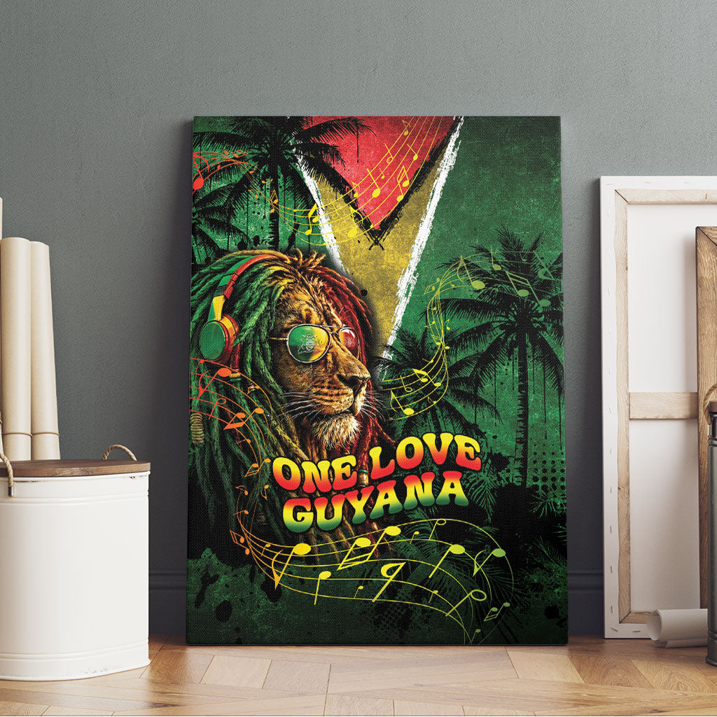 One Love Guyana Canvas Wall Art Rastafarian Lion Reggae Grunge Style