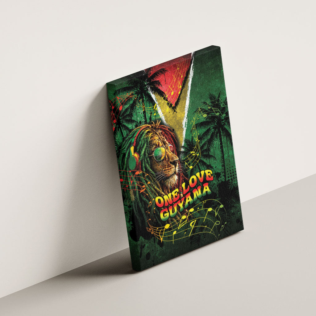 One Love Guyana Canvas Wall Art Rastafarian Lion Reggae Grunge Style