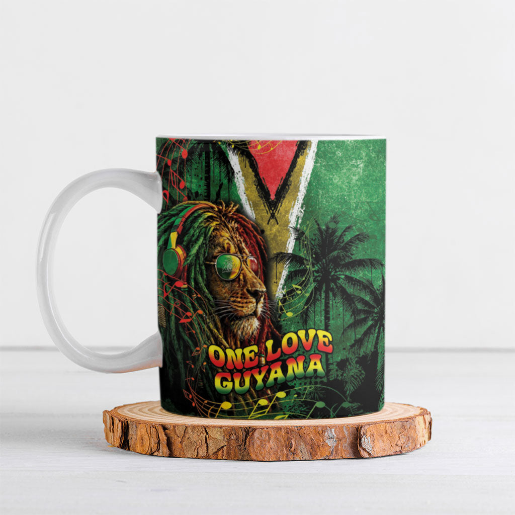 One Love Guyana Ceramic Mug Rastafarian Lion Reggae Grunge Style