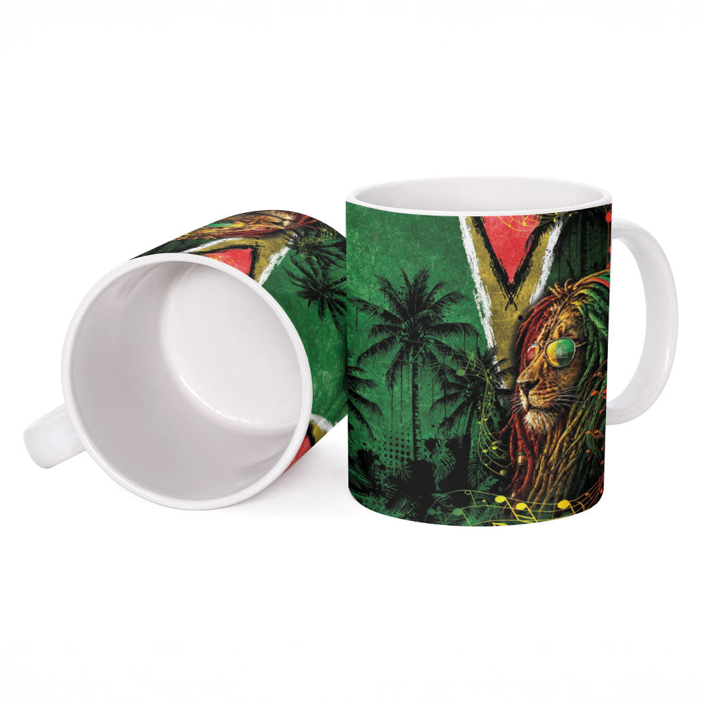 One Love Guyana Ceramic Mug Rastafarian Lion Reggae Grunge Style