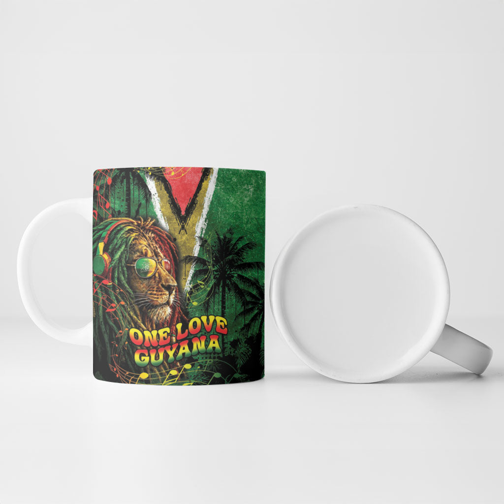 One Love Guyana Ceramic Mug Rastafarian Lion Reggae Grunge Style