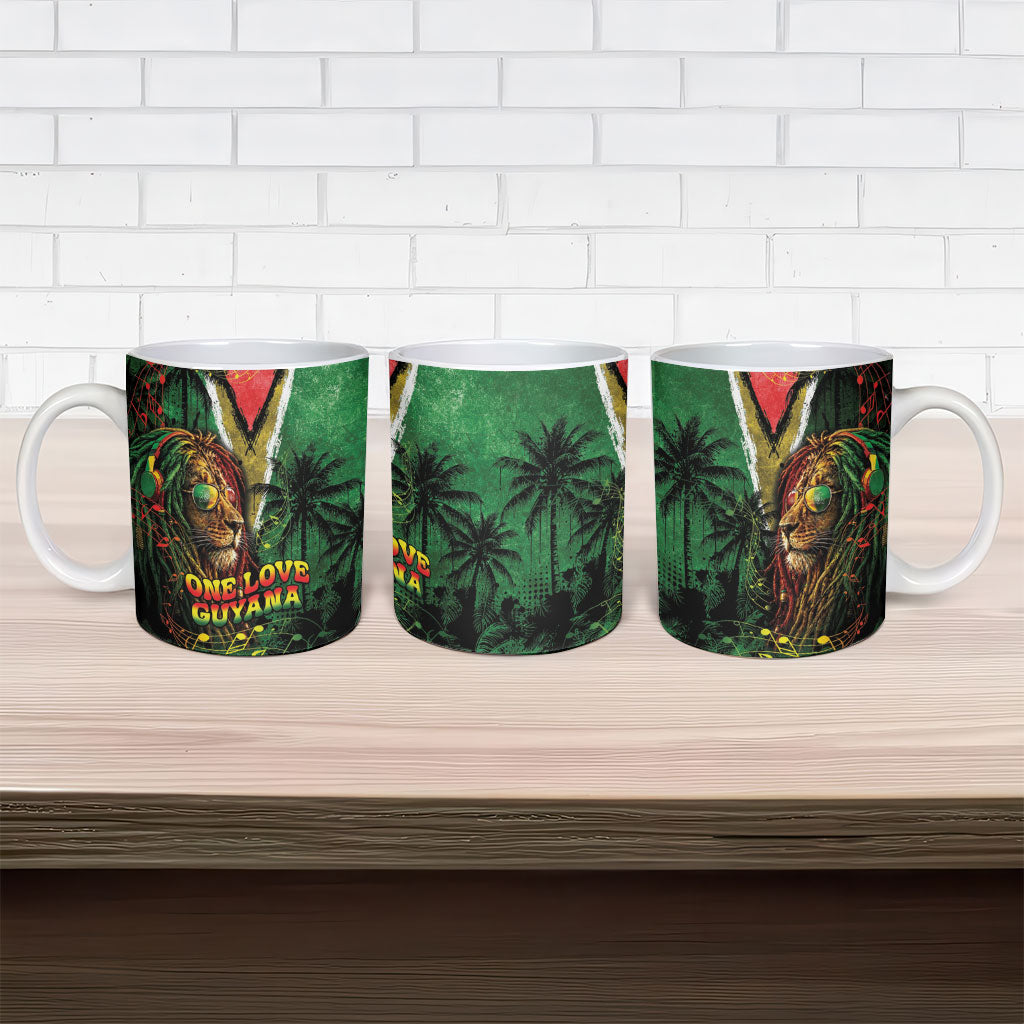 One Love Guyana Ceramic Mug Rastafarian Lion Reggae Grunge Style
