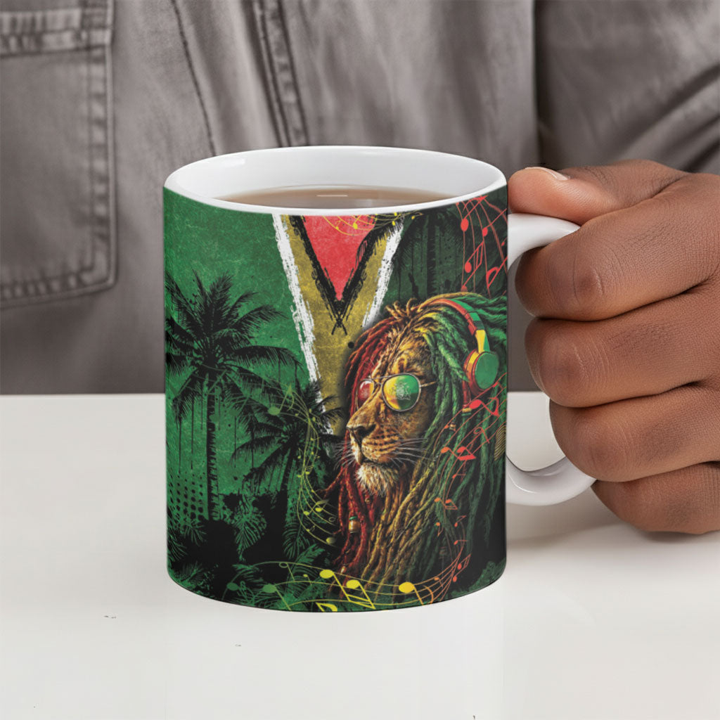 One Love Guyana Ceramic Mug Rastafarian Lion Reggae Grunge Style