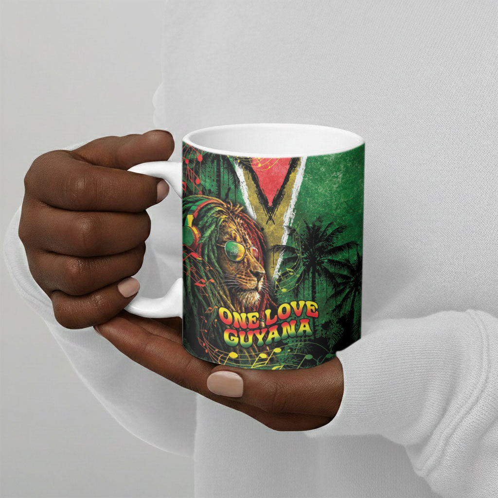 One Love Guyana Ceramic Mug Rastafarian Lion Reggae Grunge Style