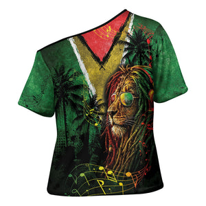 One Love Guyana Cross Shoulder Shirt Rastafarian Lion Reggae Grunge Style