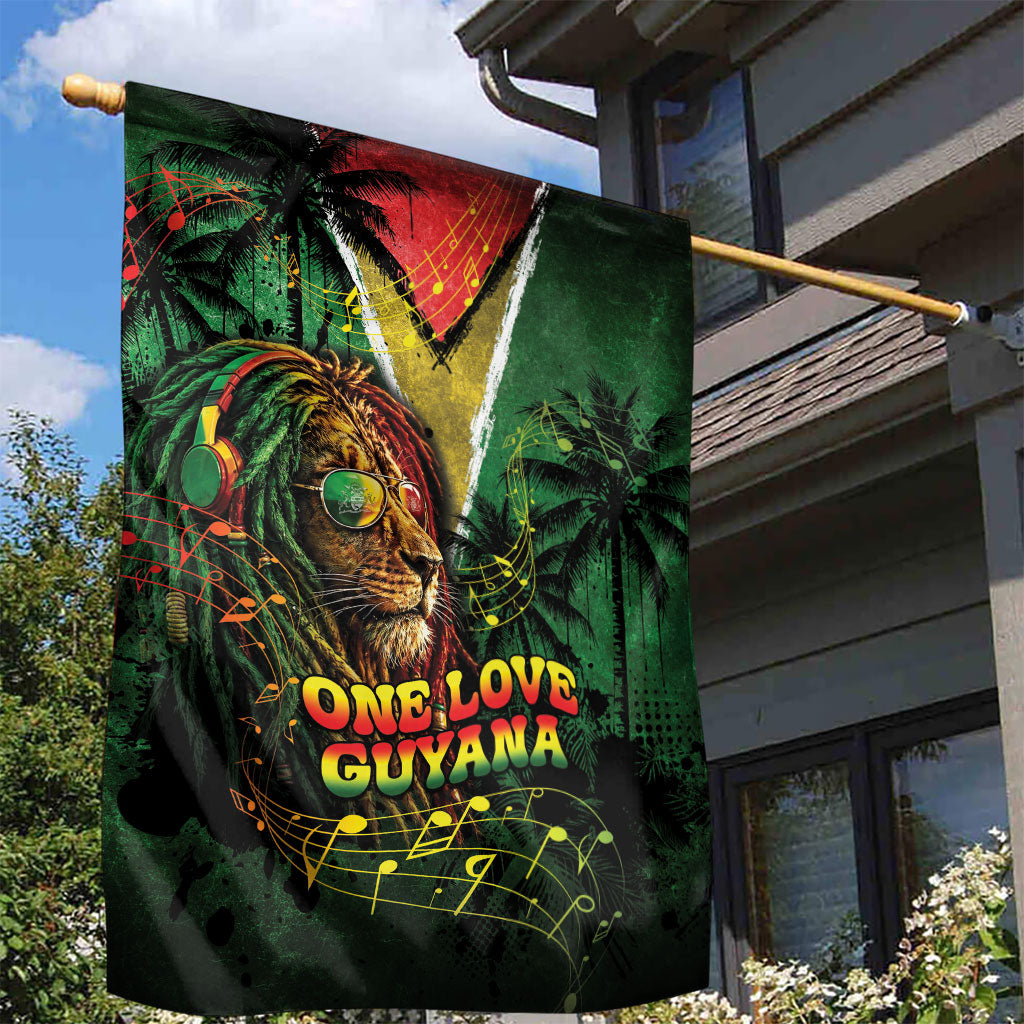 One Love Guyana Garden Flag Rastafarian Lion Reggae Grunge Style