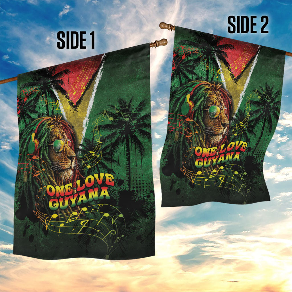 One Love Guyana Garden Flag Rastafarian Lion Reggae Grunge Style