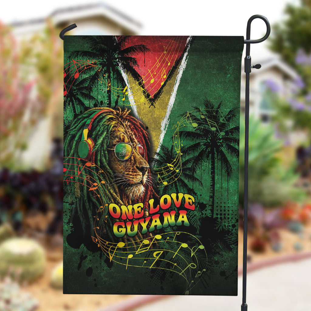 One Love Guyana Garden Flag Rastafarian Lion Reggae Grunge Style